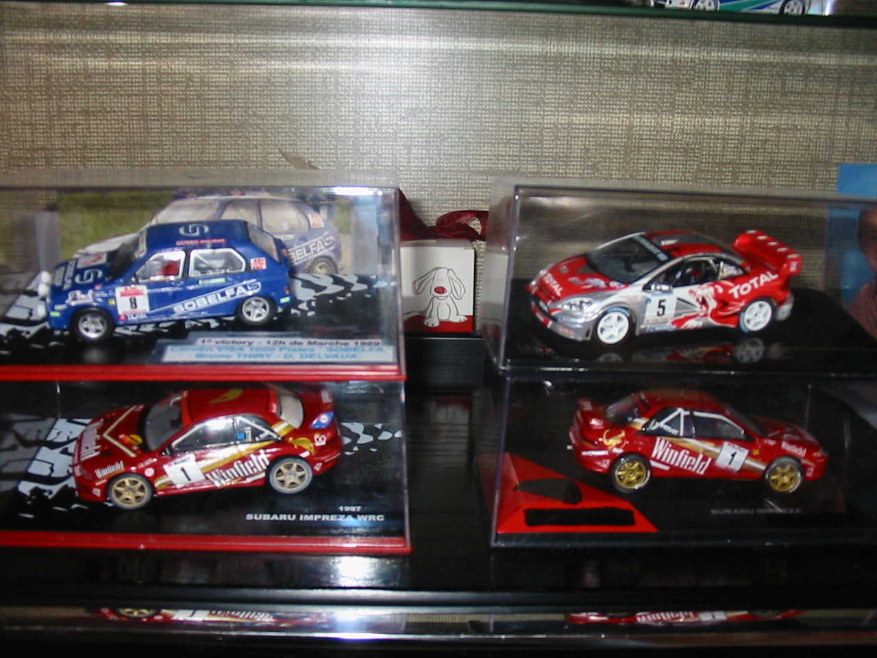Citroën Visa 1000 Pistes n°8 Altaya décals minimodels Marche 89 (1ère victory)<br />Subaru Impreza wrc n°1 Altaya décals RMS Condroz 97<br />Peugeot 307 wrc n°5 Ixo Condroz 2006<br />Subaru Impreza GrA n°1 Altaya décals RMS Ypres 97